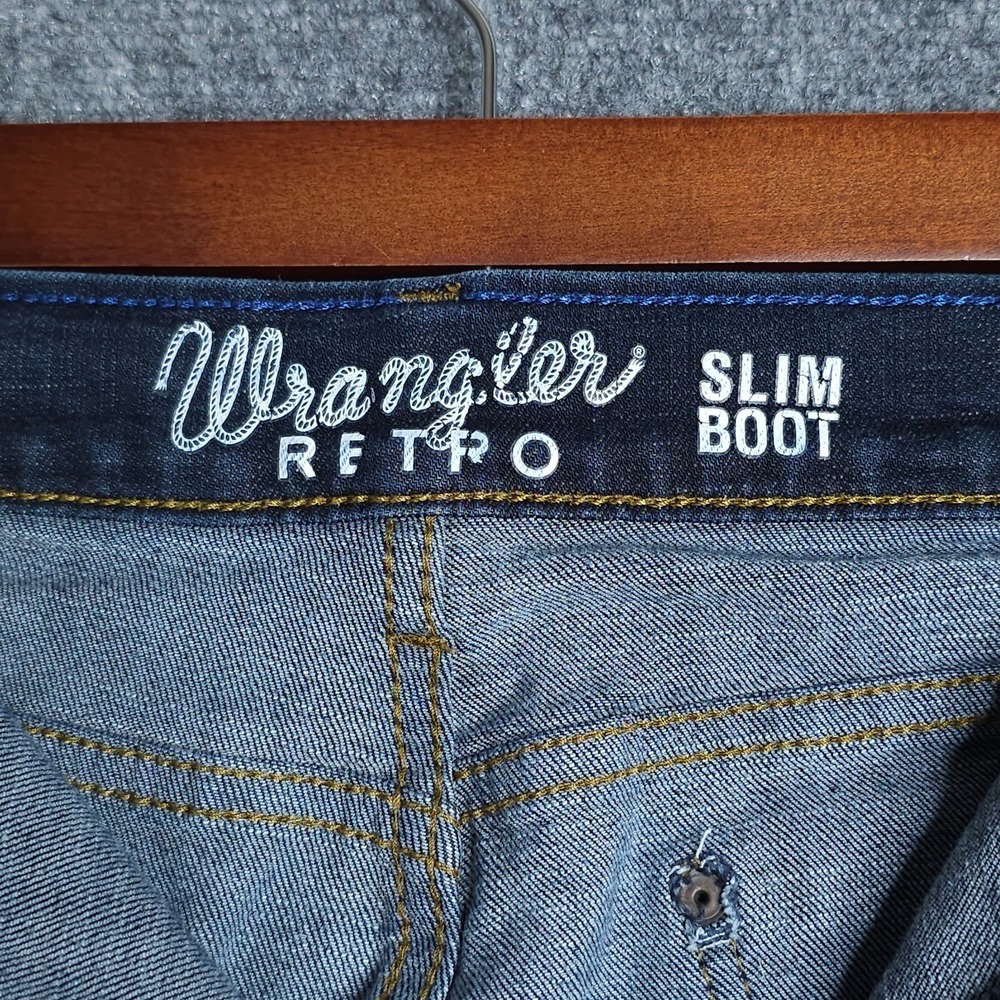 Wrangler Retro Slim Bootcut Jeans Mens 36x34 Blue Casual Workwear Cowboy - Picture 7 of 10